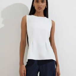 Wardrobe by Westside Ivory Solid Peplum Top-picture-34