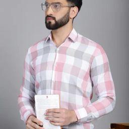 Indian Needle Light Pink Regular Fit Check Cotton Shirt-image-88