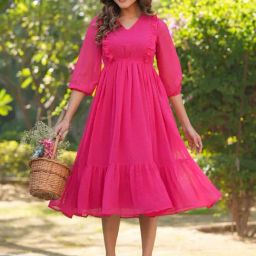 Janasya Pink Self Dress-image-57