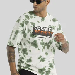 Snitch Men Abstract Printed Round Neck Oversized Drop Shoulder Sleeves T-shirt-picture-3