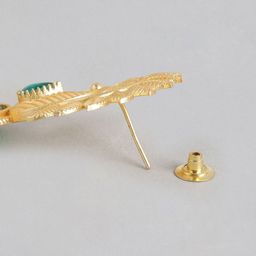 Anouk Gold Plated Artificial Stones Studded & Beaded Peacock Shaped Drop Earrings image 4