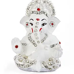 Kulin Resin White Ganesh Idol with Silver Crown-image-94