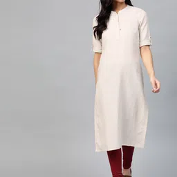 AURELIA Women Beige Speckled Effect Straight Kurta-picture-10