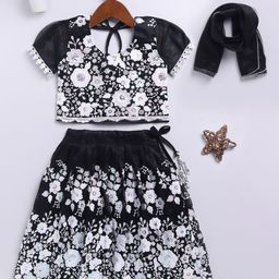 JBN Creation Girls Embroidered Sequinned Organza Lehenga With Blouse & Dupatta-picture-9