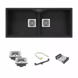 LIPKA 45x20x9 inch Matte Finish Quartz Double Bowl Kitchen Sink with Drain Board, QZDB03 - B-image-36
