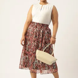 Antheaa Curve Plus Size Pleated Animal Printed A-Line Midi Skirt image 3