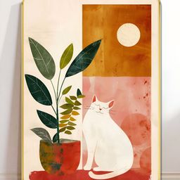 Livin'luxe White & Green Cat and Plant Printed Wall Art-picture-46