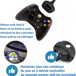 GAMENOPHOBIA Wireless Controller USB Charging Cable for Microsoft Xbox 360 & Xbox 360 Slim - Charge and Play Kit, Black image 3