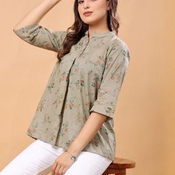 RANGRIWAZ Floral Printed Mandarin Collar Crepe Top-image-34