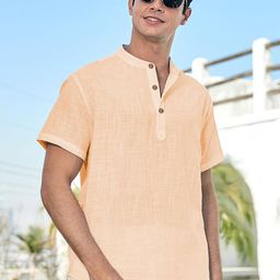 Vida Loca Half Sleeves Band Collar Cotton Straight Slim Fit Short Kurta-picture-35