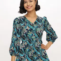 AASK Women Polyester Printed Teal Color Regular Top-picture-18