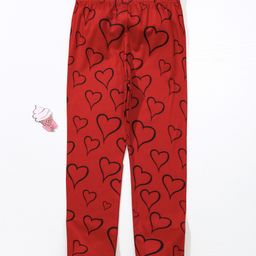 Kookie Kids Full Length Heart Print Leggings - Red-image-3
