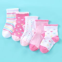 Mustang Cotton Ankle Length Heart & Striped Design Socks Pack of 5 - Multicolour-image-56