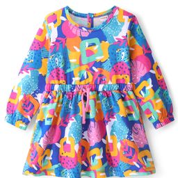 Babyhug 100% Cotton Knit Full Sleeves Winter Frock Abstract Print - Blue-image-26
