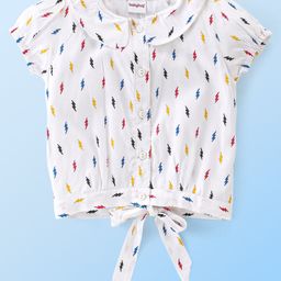 Babyhug Rayon Woven Front Open Half Sleeves Printed Top - White-image-62