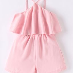 Kookie Kids Singlet Sleeves with Ruffles  Solid  Jumpsuit - Pink-image-2