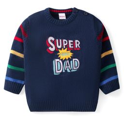 Babyhug Knitted Full Sleeves Pullover Striped Designed Sweater with Text Embroidery - Navy Blue-image-65