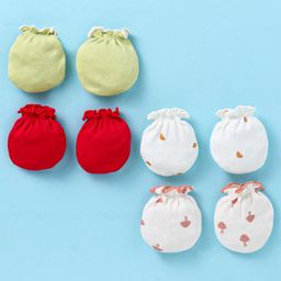 Ben Benny Interlock 100% Cotton Knit Mittens Solid & MushroomPack of 4 - Red Light Green & White-image-44