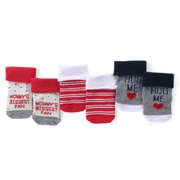 Cute Walk by Babyhug Anti Skid Ankle Length Antibacterial Knitted Striped & Text Design Socks Pack Of 3 - Red Grey & White-picture-32
