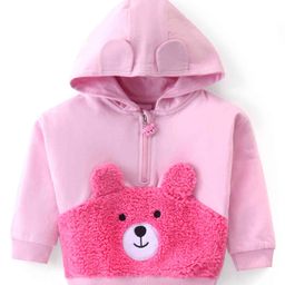 Babyhug Cotton Knit Full Sleeves Hooded Sweatshirt with Bear Embroidery & Ears Applique - Pink-picture-25