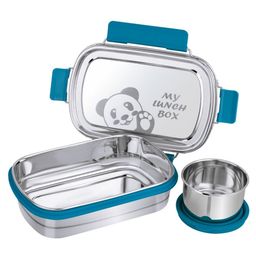 PddFalcon Stainless Steel Recta Munchy With Panda Print 100% Leakproof Lunch Box Turkish Blue - 875 ml-79