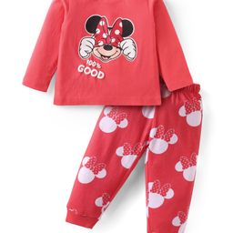 Babyhug Disney Single Jersey Knit Full Sleeves Night Suit with Minnie Mouse Graphics - Red-picture-33