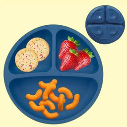 Nicety Silicone Suction Divided Plates for Babies, Kids, Toddlers - Microwave & Dishwasher Safe Baby Feeding Plate for Eating (Dark Blue)-picture-4