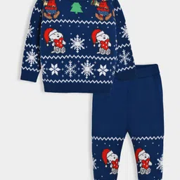 Mi Arcus 100% Cotton Peanuts Featuring Full Sleeves Snoopy Printed Sweater & Coordinating Pajama Set - Blue-picture-2
