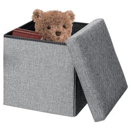 Bunie Foldable Ottoman Storage Box with Seat CushionGrey-12