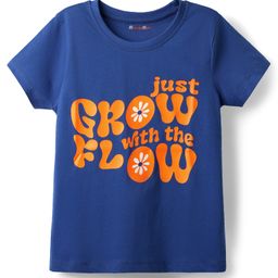 Kookie Kids Half Sleeves T-Shirt With Floral & Text Print - Navy Blue-image-67