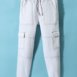 Pine Kids Denim Woven Full Length Washed Jeans - White-image-74