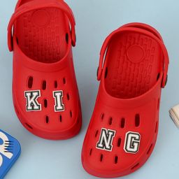 Yellow Bee Solid Perforated Clogs With King Text Charms - Red-picture-13