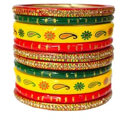 Anshi Creations Set of 10 Stoned Studded Lac Bangle-image-94
