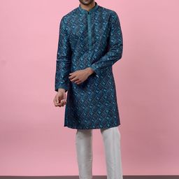 azania Men Bandhani Printed Regular Kurta with Pyjamas-10