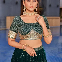 DIVASTRI Embroidered Sequinned Semi-Stitched Lehenga & Unstitched Blouse With Dupatta image 4