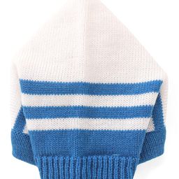 Babyhug Knitted Full Sleeves Front Open Striped Sweater Set with Cap & Pair of Booties - Blue & White image 3