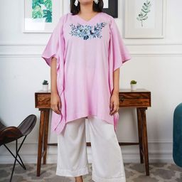 LetsDressUp Floral Yoke Design V-Neck Kaftan Kurta With Palazzos-image-44