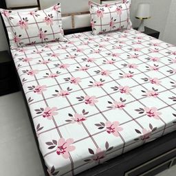 Pure Decor Pink & White Floral 200 TC Queen Bedsheet with 2 Pillow Covers-image-63