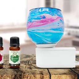 PEEPALCOMM 3Pc Blue & White Marble-Printed Electric Aroma Oil Diffuser With Scented Oils-51