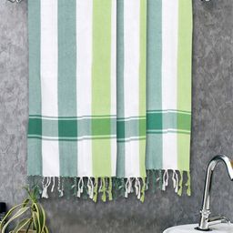 FABINALIV White & Green 3 Striped Cotton 225 GSM Bath Towel-90