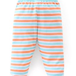 Babyhug Interlock Booties Pant Striped & Elephant Print Pack of 3 - Orange & Blue image 5