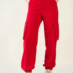 aayu Women Relaxed Loose Fit High-Rise Wrinkle Free Cargo Styles Joggers-image-29