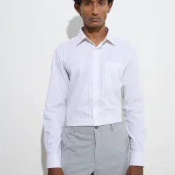 WES Formals by Westside Light Beige Striped Slim-Fit Cotton Shirt-picture-11