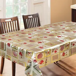 Dakshya Industries Silver-Toned & Red Floral Waterproof Plastic 6-Seater Table Cover-80