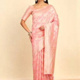 Soch Womens Blush Pink Floral Woven Design Jacquard Weave Tussar Saree-image-30