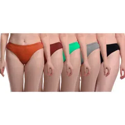 AROUSY Grey & Green Cotton Bikini Panties - Pack Of 5-image-86