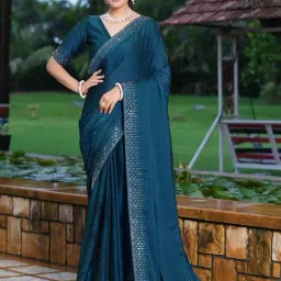 Satrani Navy Embellished Saree With Unstitched Blouse-picture-36
