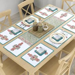 Romee Multicolor Cotton Floral Placemats with Table Runner & Napkins Set-17