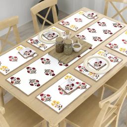 Romee Multicolor Cotton Floral Placemats with Table Runner & Napkins Set-48