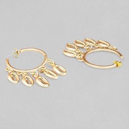 Rubans Set of 2 18K Gold-Plated Textured Hoop & Shell Drop Earrings Statement Collection image 4